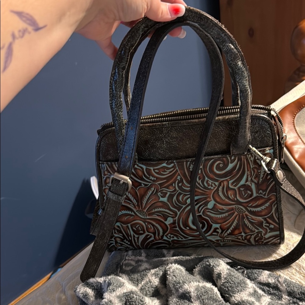 Patricia Nash Brown Floral Shoulder Bag
